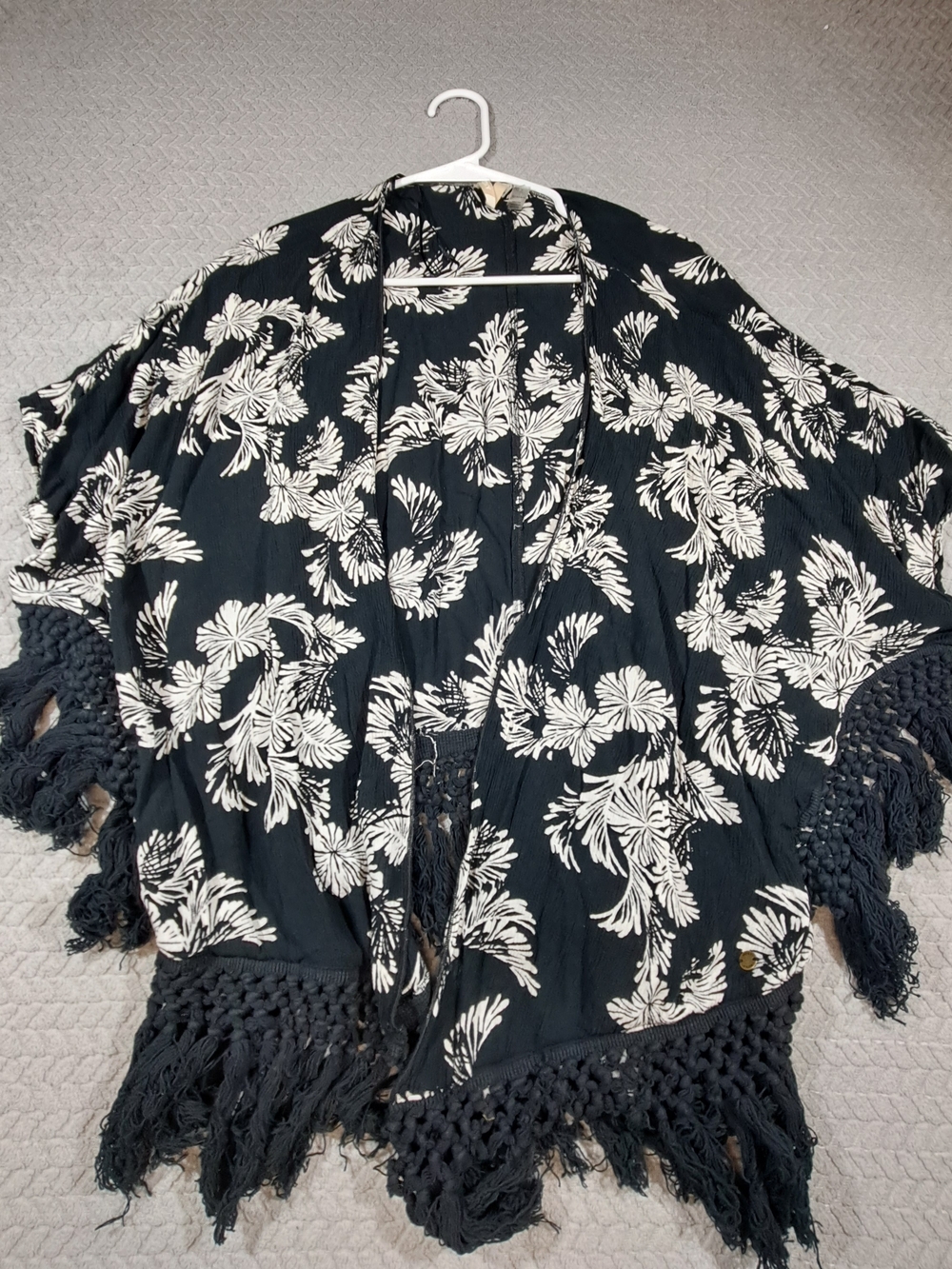 Roxy Black and White Floral Fringe Cover-Up